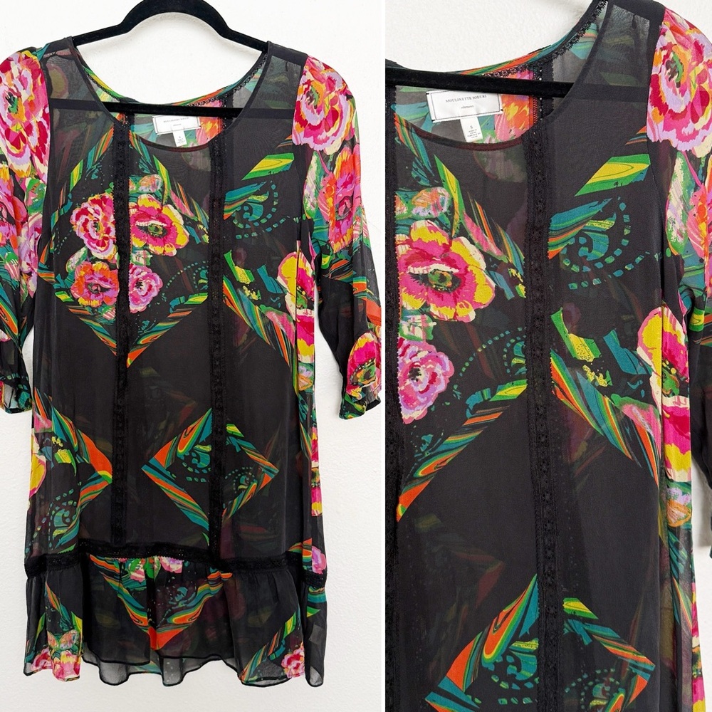 Moulinette Soeurs 100% Silk Sheer Floral Tunic Blouse Whimsigoth S